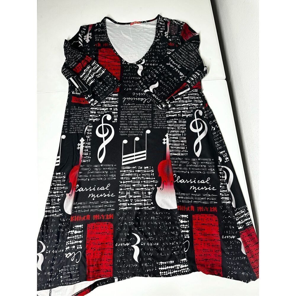 Lili by Firmiana Music Lovers Tunic Dress Sz 1X A-Line 3/4 Sleeve Black White - Picture 10 of 13